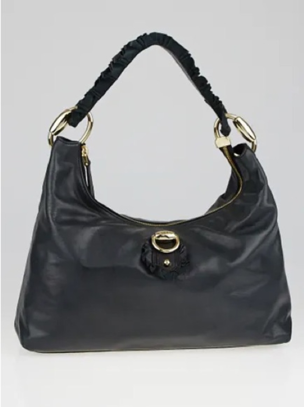 Gucci Black Leather Shoulder Hobo with Gold Hardware